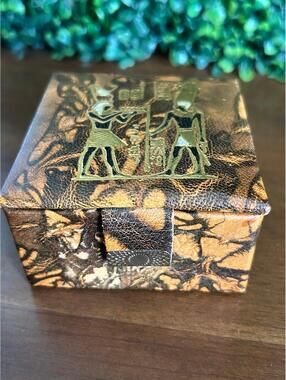 Vintage Egyptian Camel Leather Jewelry Box Embossed Trinket Case